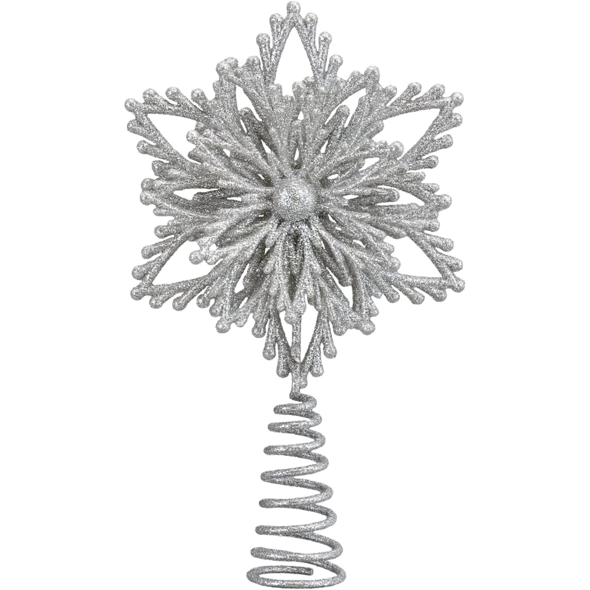 Old World Christmas Mini Snowflake Blown Glass Tree Topper Silver, 6.5"