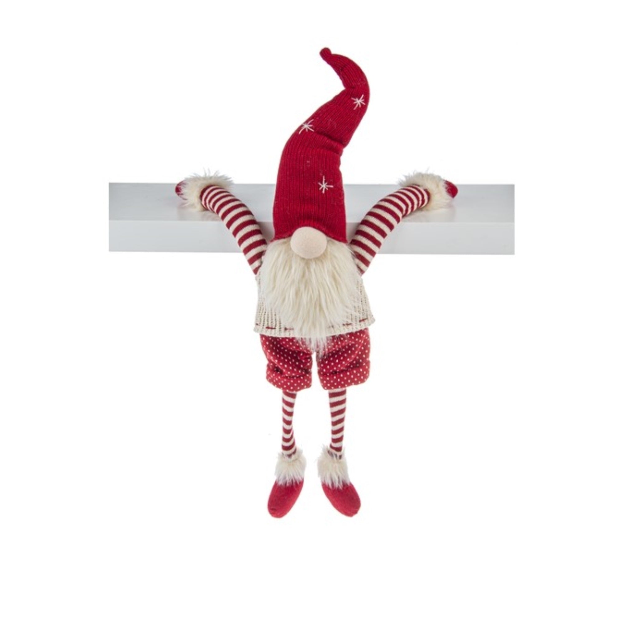 Ganz Hanging, Or Sitting Gnome Figurine Christmas Decoration, Red and White, 32"