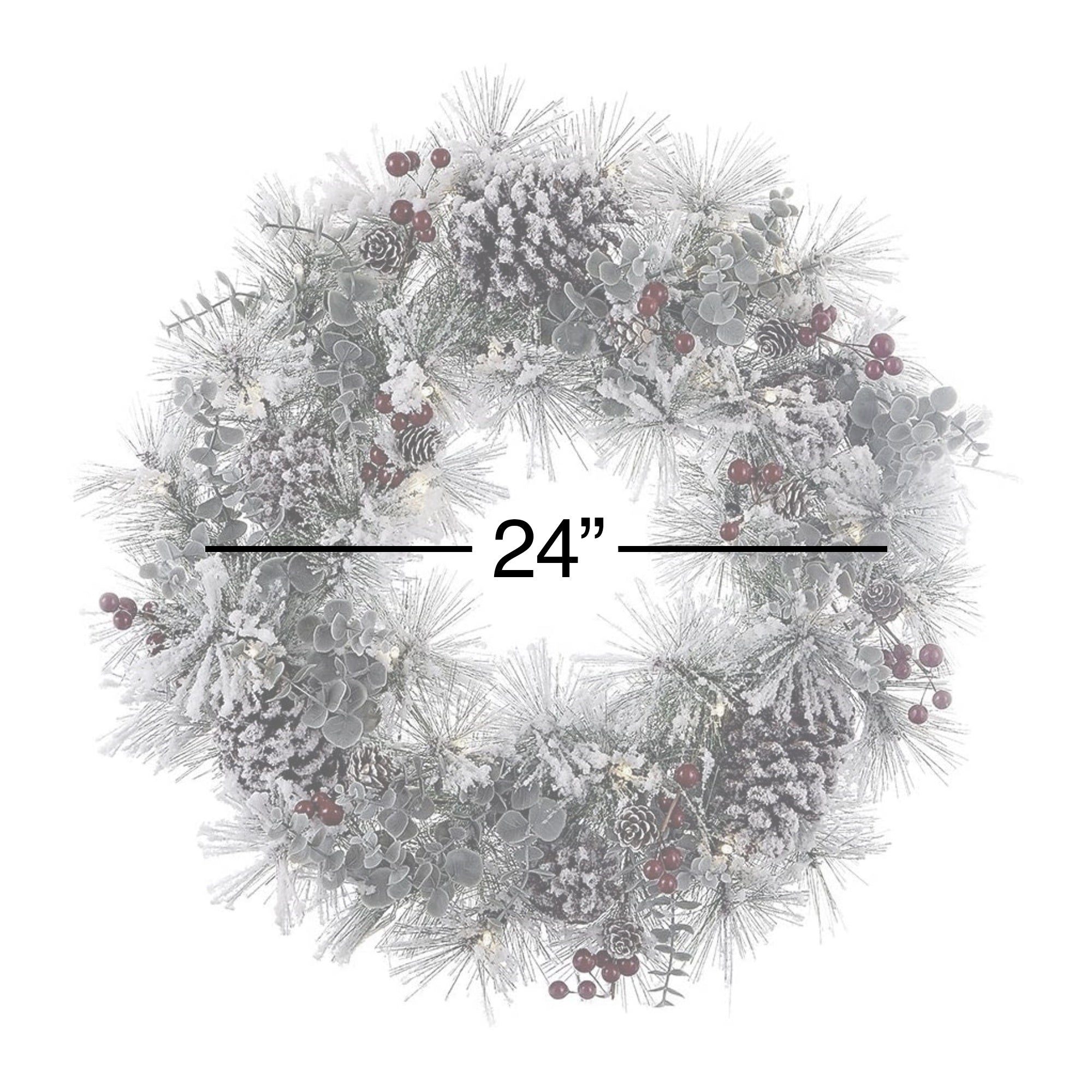 Kurt Adler Battery-Operated Artificial Pre-Lit LED Flocked Red Berries and Pinecones Wreath Christmas Decoration, White, 24"