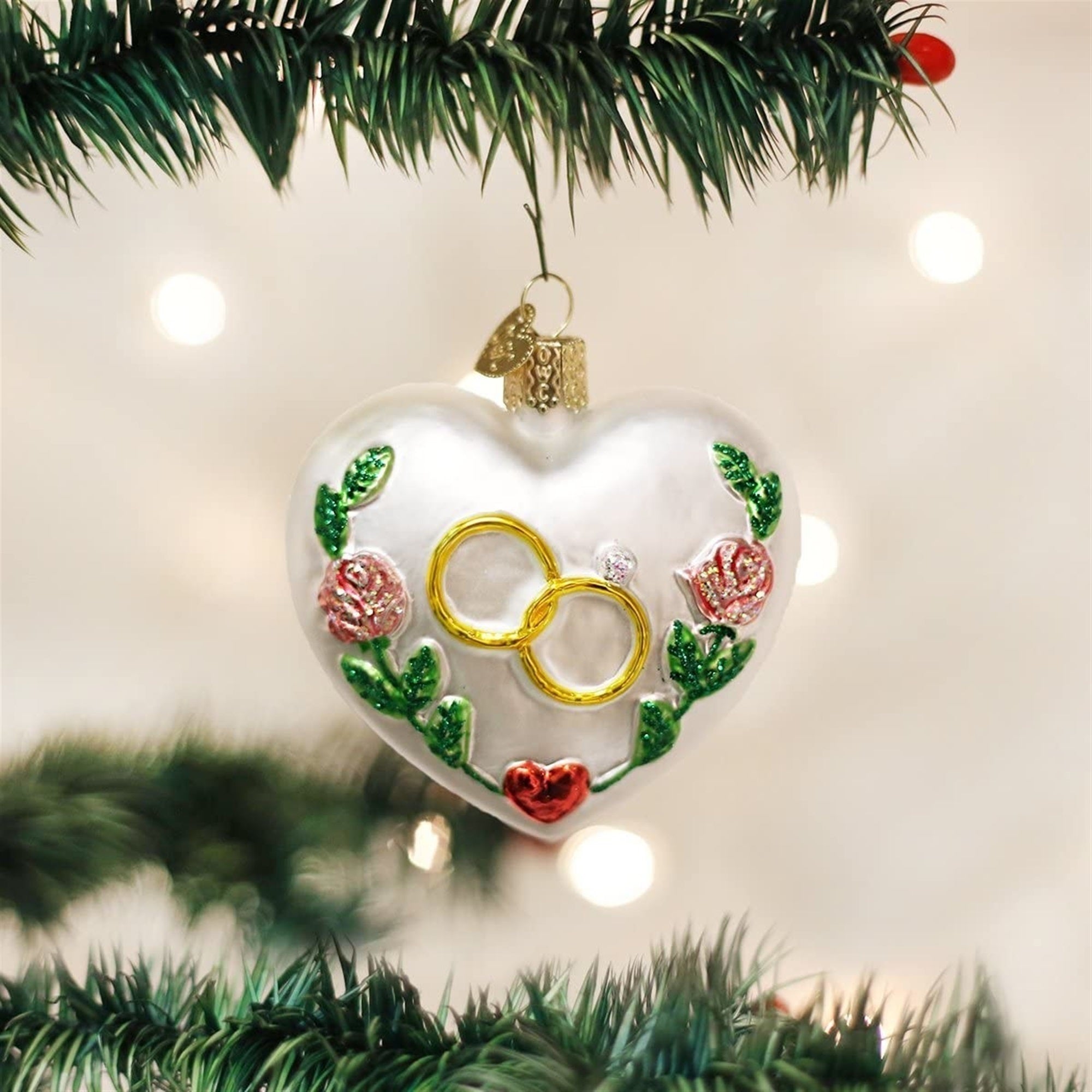 Old World Christmas Glass Blown Wedding Heart Ornament