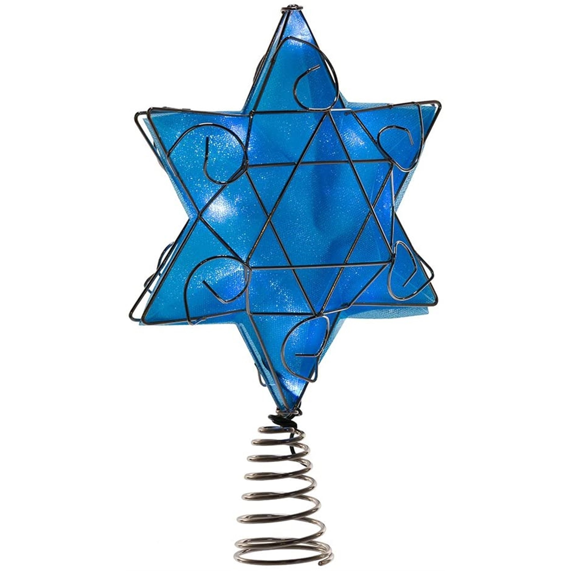 Kurt Adler 10-Light LED Silver/Blue Hanukkah Star Shimmer Treetop, 11"