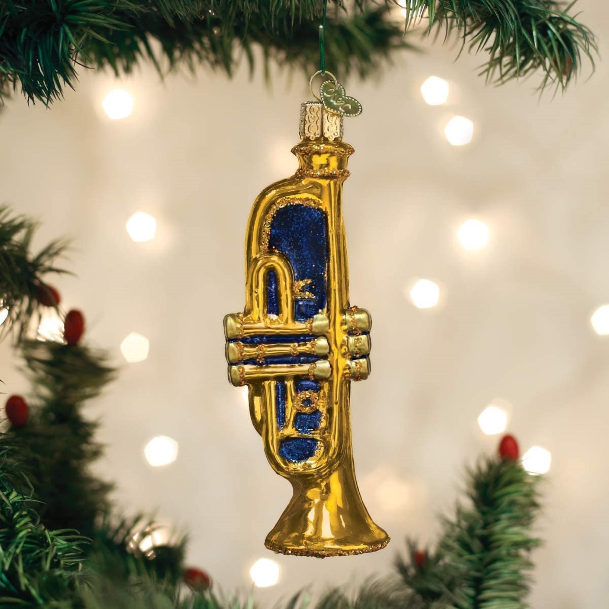 Old World Christmas Glass Blown Golden Trumpet, 4.75"