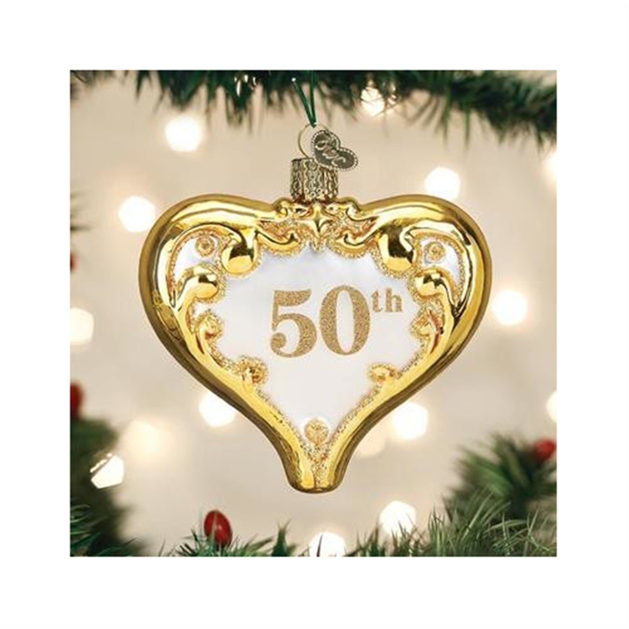 Old World Christmas Blown Glass Christmas Ornament, 50th Anniversary Heart