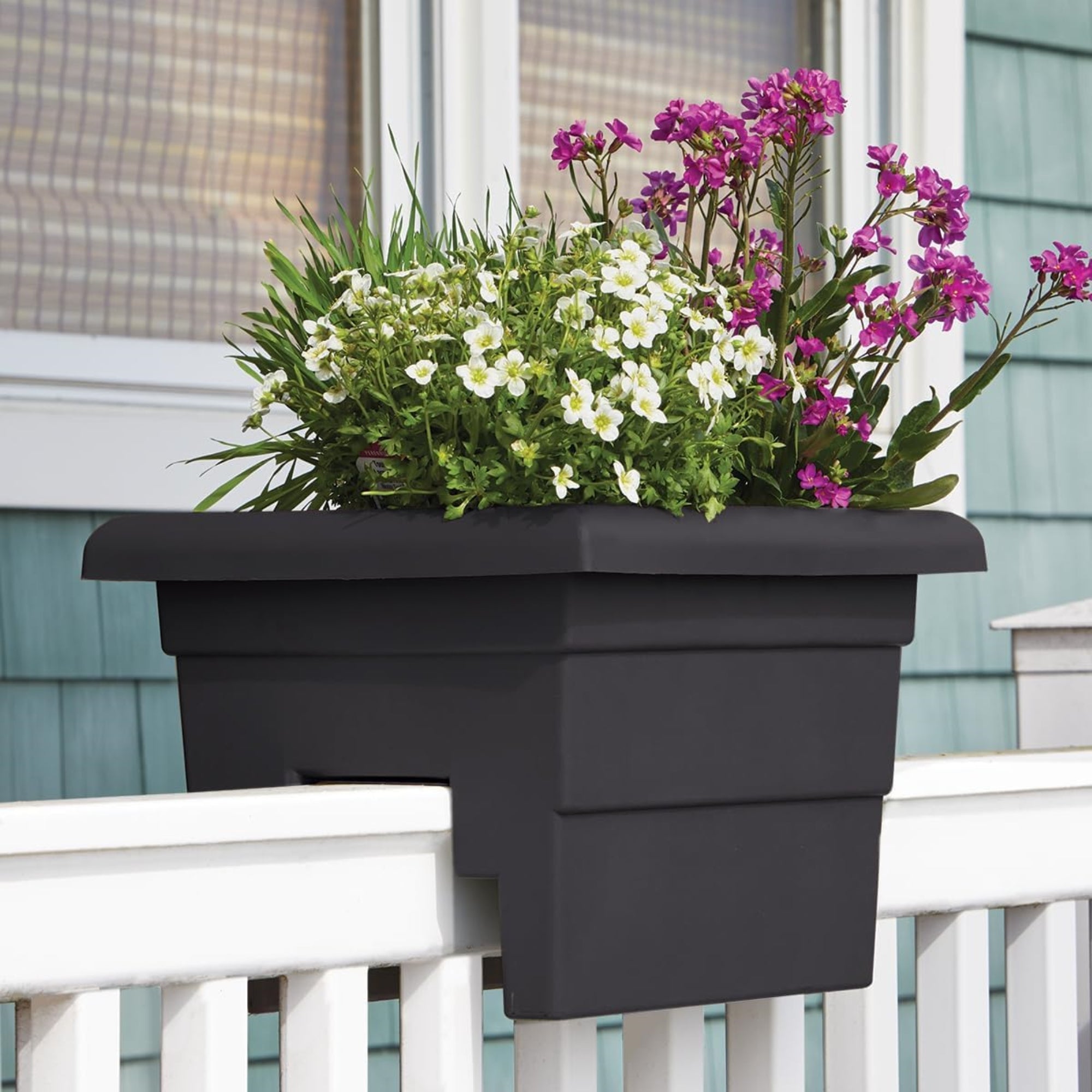 Novelty Countryside Weather Resistant Rail Planter, Black, 16"