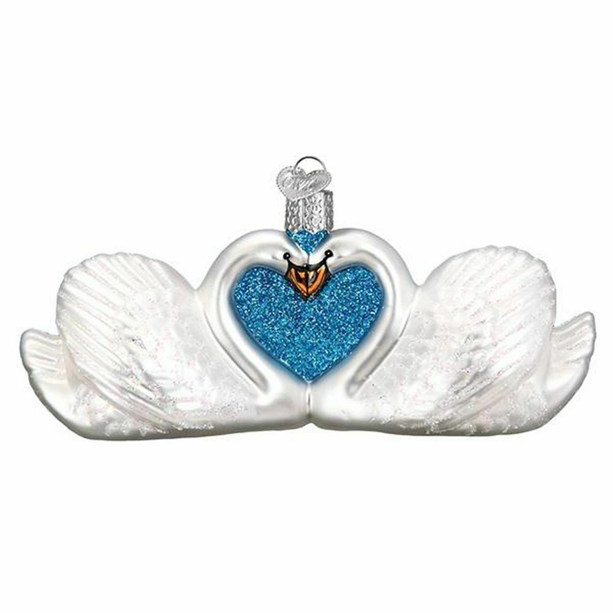 Old World Christmas Glass Blown Ornament, Swans in Love, 5.5"