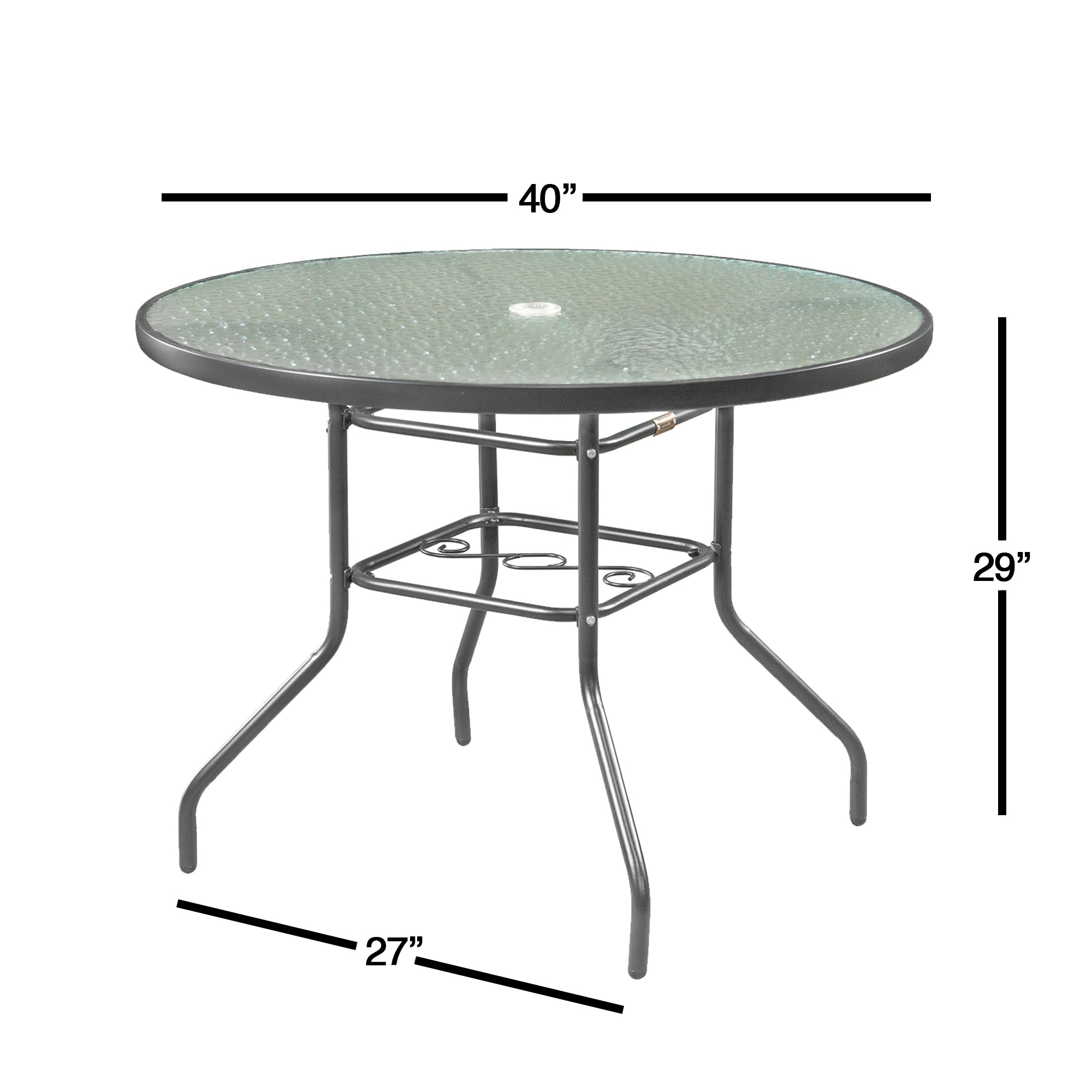 Garden Elements Sienna Metal Gray Round Patio Glass Top Table, 40-Inch