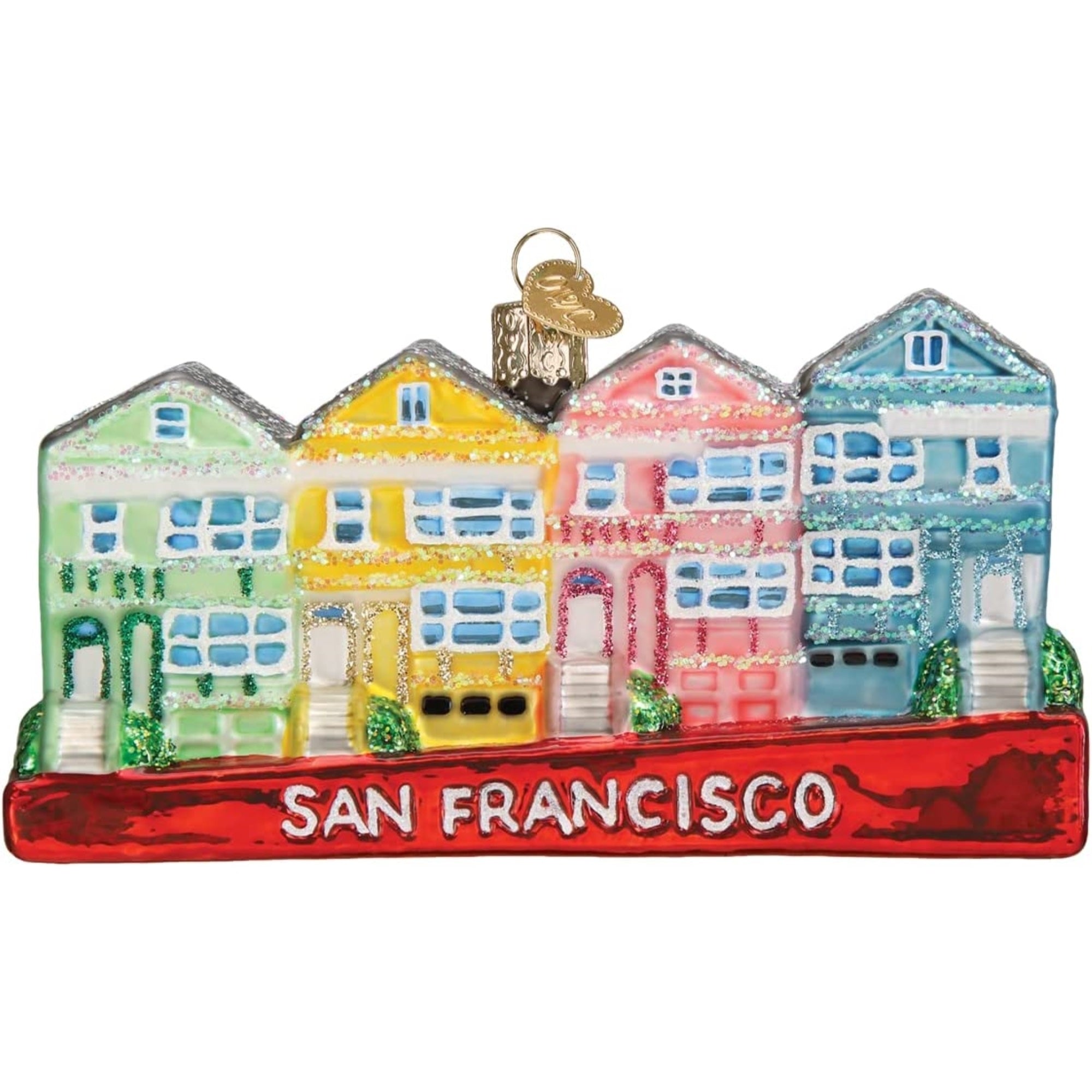 Old World Christmas Glass Blown San Francisco Painted Ladies Homes, 5"