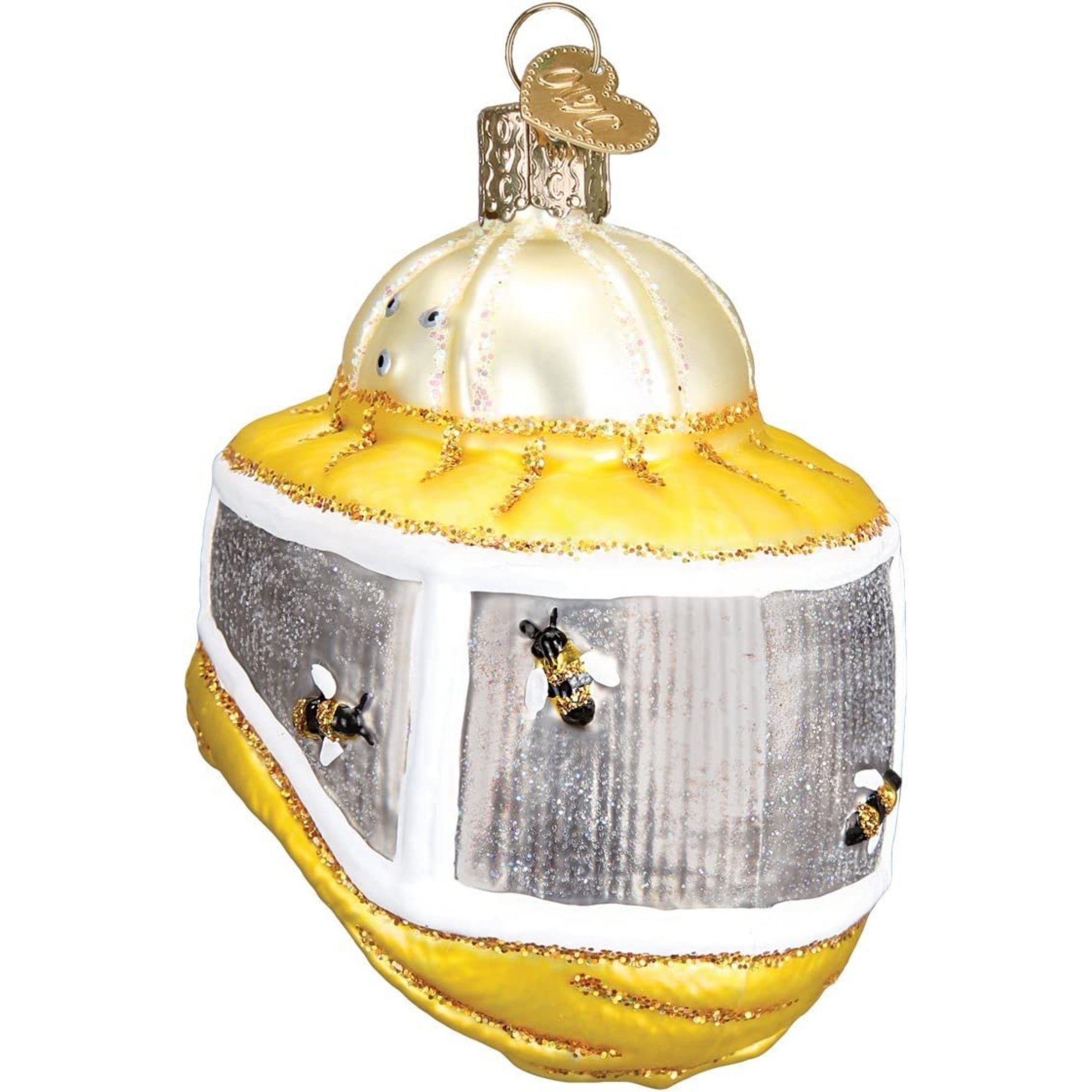 Old World Christmas Glass Blown Beekeeper Hood Yellow, 3.25"