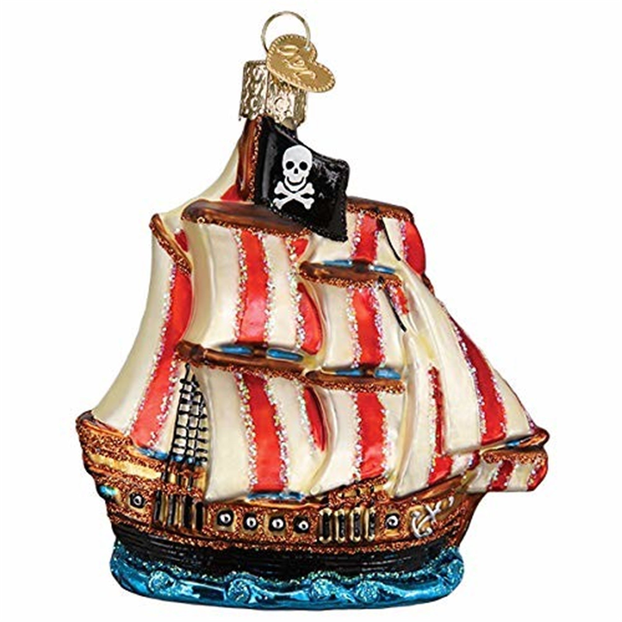 Old World Christmas Glass Blown Pirate Ship Ornament