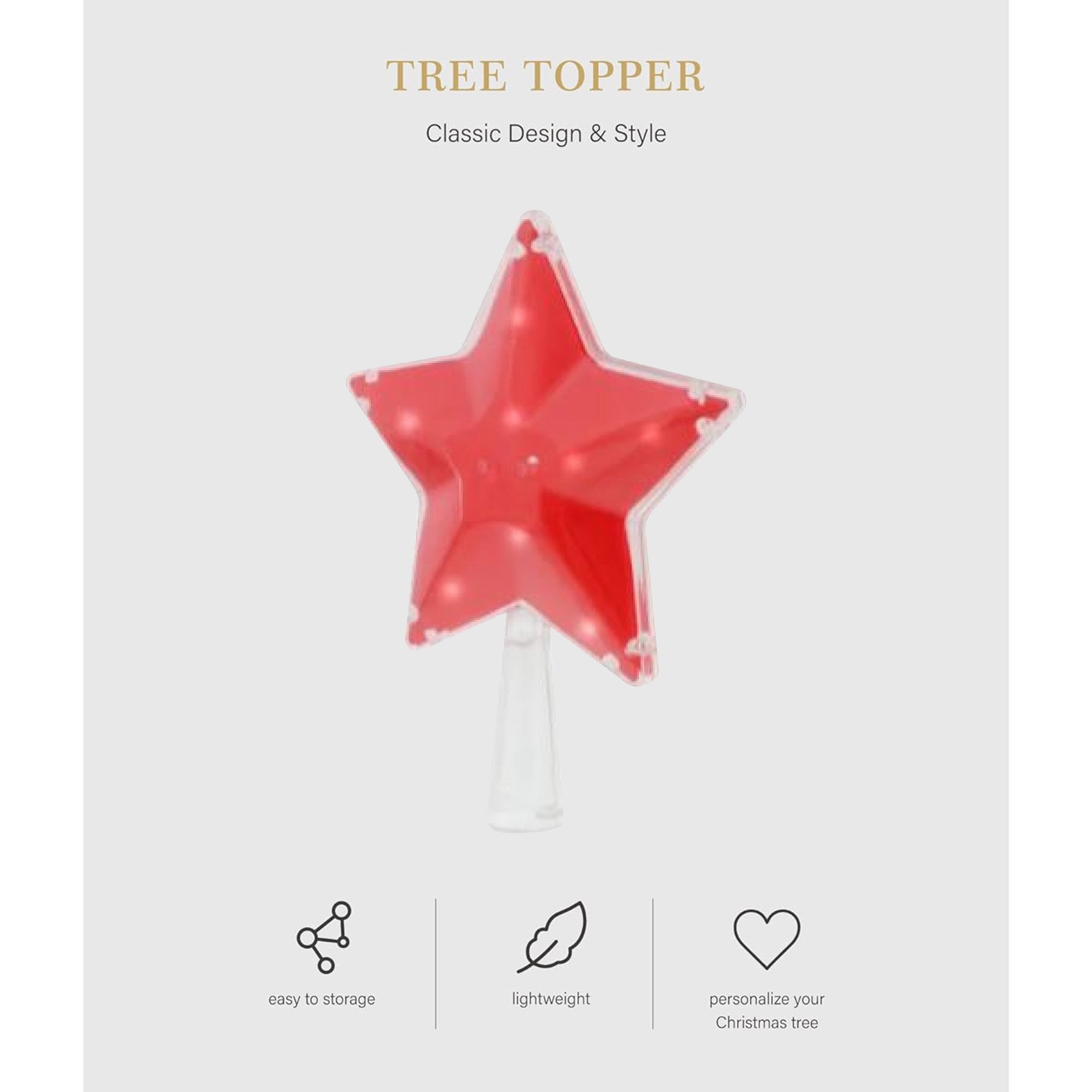 Tree Nest Christmas Tree Topper Glittered 3D Star Tree Topper Built in 8 LED Warm Lights Battery Operated Treetop for Christmas Tree Decoration, Red