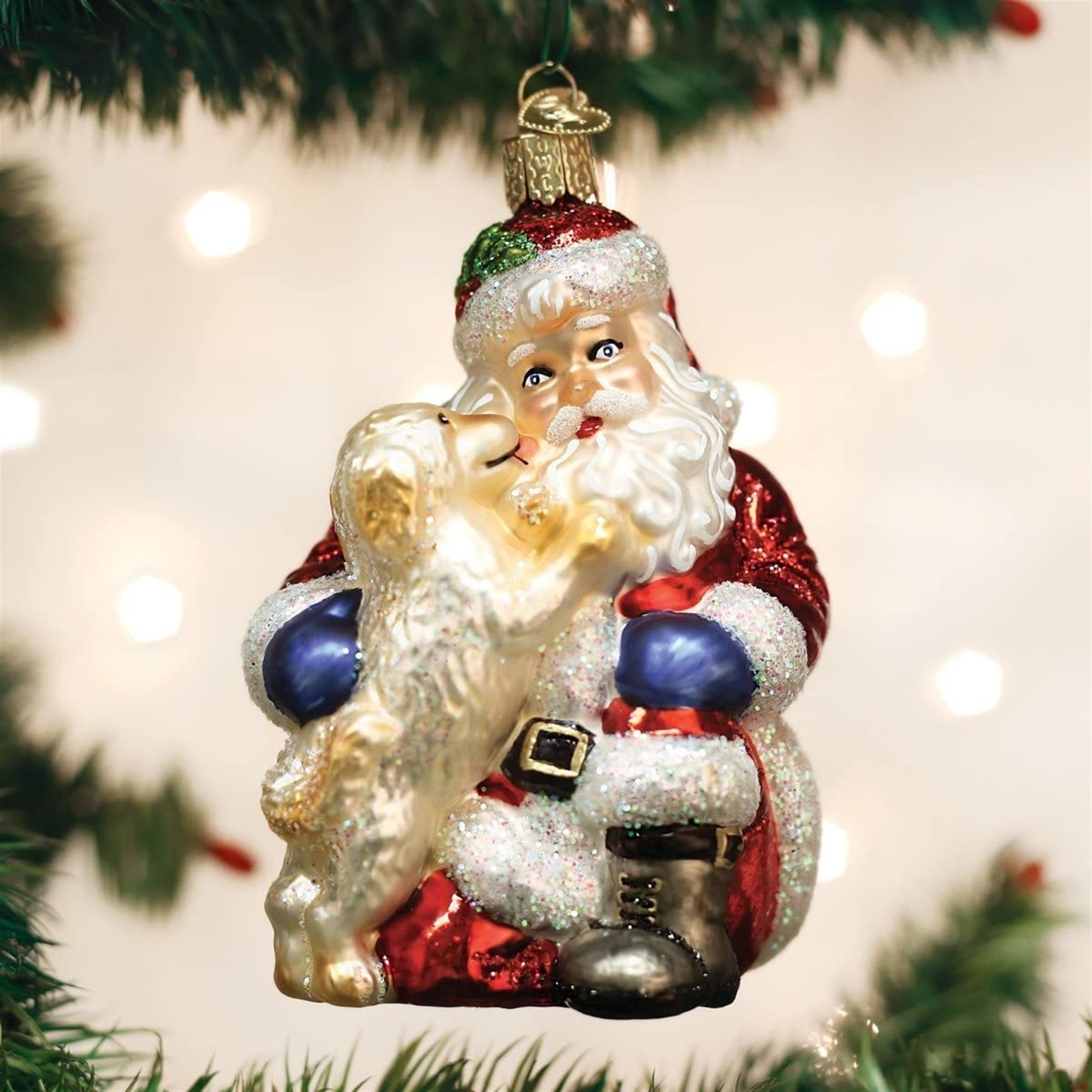 Old World Christmas Glass Blown Ornament, Santa Puppy Love