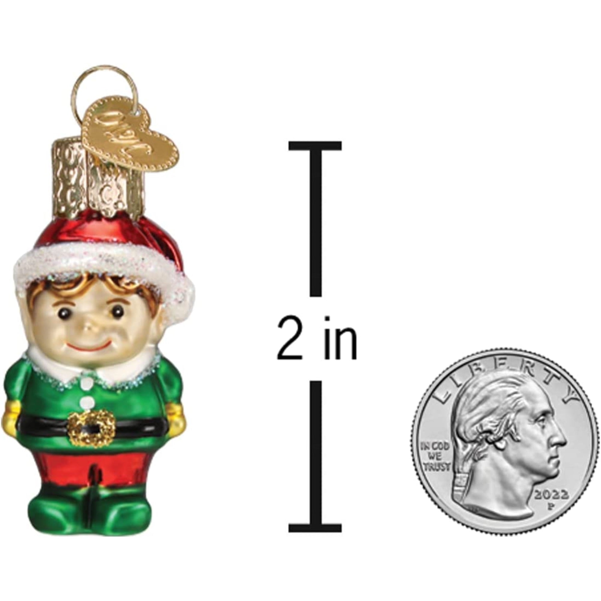 Old World Christmas Mini Glass Blown Elf Ornament, 2"