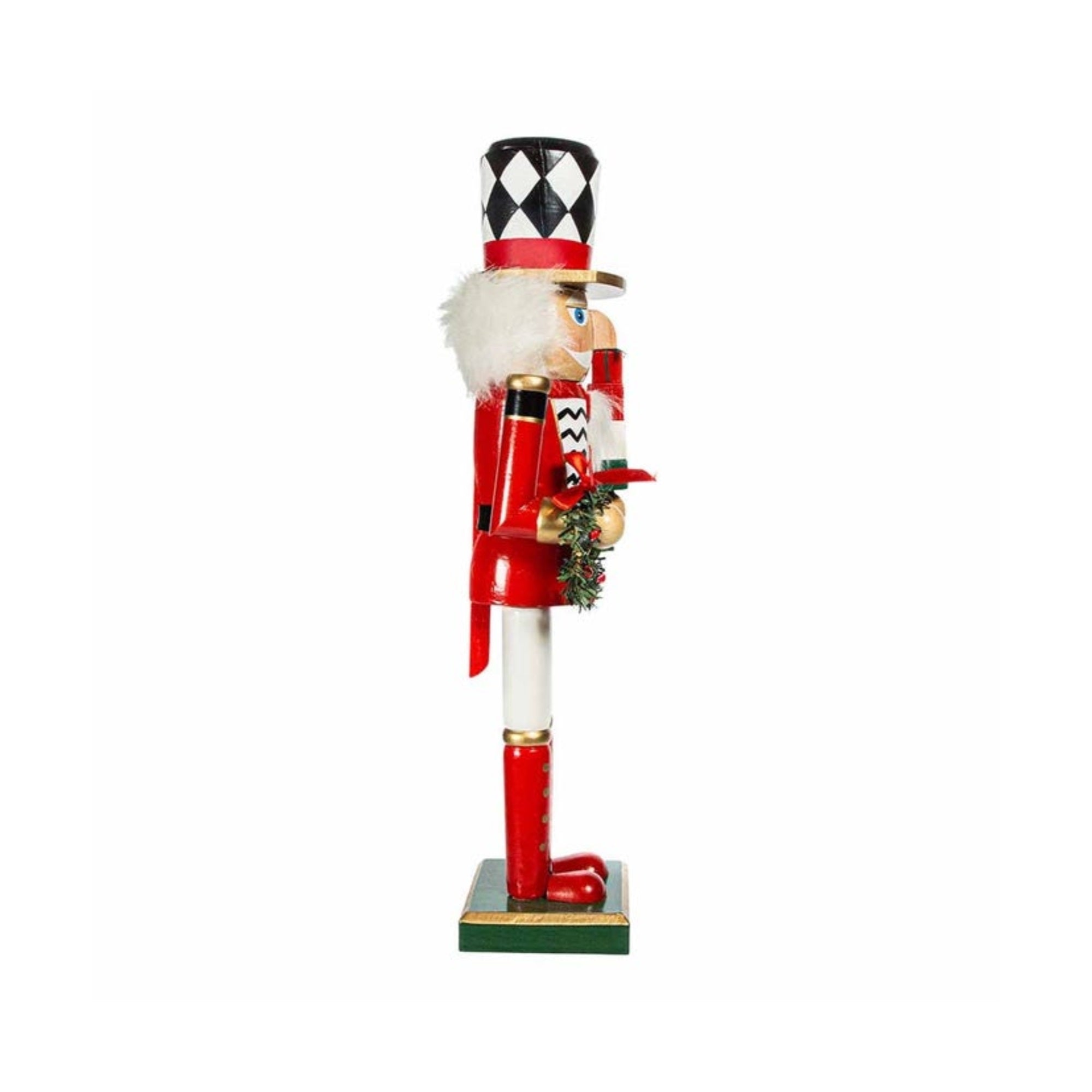 Kurt Adler Red, White, Black Nutcracker Holding Gift Box and Wreath, 15"