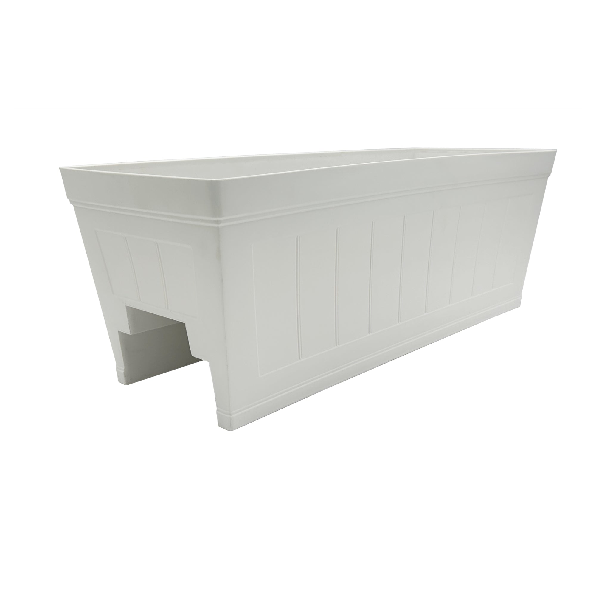 Classic Home and Garden Plastic Falmouth Deck Rail Window Box Planter with Drainage Holes, Starlight White Beadboard, 24in