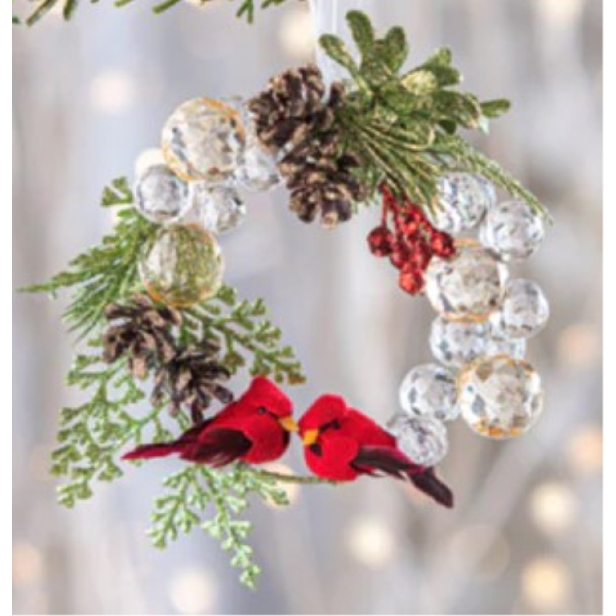 Ganz Acrylic Holiday Christmas Ornament, Beaded Cardinal Wreath